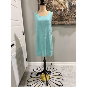 Tom Tom Dress Womens Small Blue Linen Scoop Neck Sleeveless Shift Casual Summer